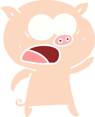 Bir insan tarafından çizilmiş düz renkli çizgi film domuzu.