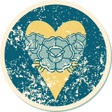 Bir insan tarafından çizilmiş kalp ve çiçeklerin sembolik depresif dövme şekli