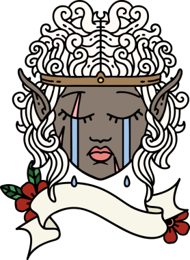 Retro Dövme Tarzı Ağlayan Elf Barbar karakter yüzü Bir insan tarafından çizilmiş