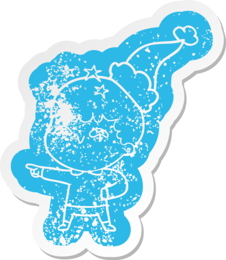 Bir insan tarafından çizilmiş noel baba şapkası takan şaşkın bir çocuğun garip karikatürü.