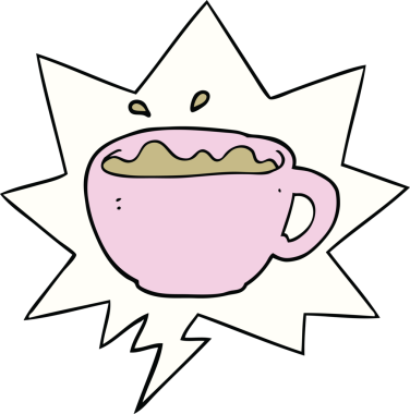 Bir insan tarafından çizilmiş konuşma balonlu kahve fincanı.