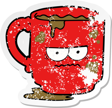 Bir insan tarafından çizilmiş kirli bir ofis kupası.