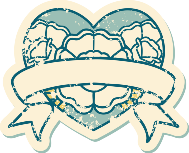 Bir insanın çizdiği çiçekli kalp ve pankartın sembolik dövmeli resmi.