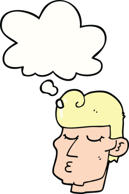 Bir insan tarafından çizilmiş düşünce baloncuğu olan yakışıklı bir adam.