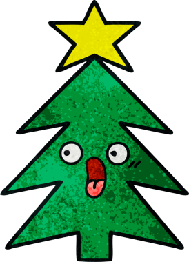 Bir insan tarafından çizilmiş bir Noel ağacının retro grunge desenli karikatürü