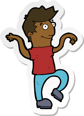 Çizgi film çıkartması. Mutlu adam bir insan tarafından çizilmiş komik bir dans yapıyor.