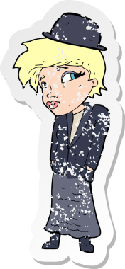 Bir insan tarafından çizilmiş melon şapkalı karikatür kadın etiketi.