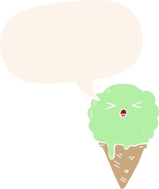 bir insan tarafından çizilmiş, konuşma baloncuklu çizgi film dondurması.