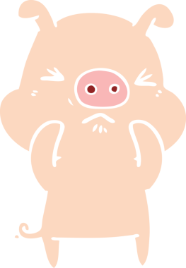 Bir insan tarafından çizilmiş düz renkli çizgi film kızgın domuz.