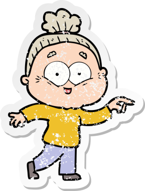 Bir insan tarafından çizilmiş mutlu, yaşlı bir kadının sıkıntılı çıkartması.