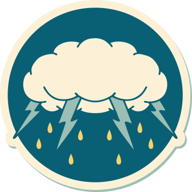 Bir insan tarafından çizilmiş fırtına bulutunun geleneksel stiliyle dövme çıkartması.