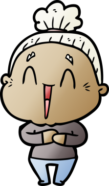 Bir insan tarafından çizilmiş mutlu yaşlı kadın çizgi filmi.