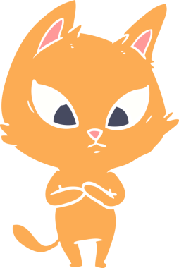 Bir insan tarafından çizilmiş düz renkli çizgi film kedisi.