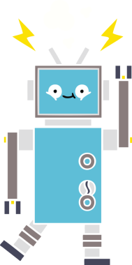 Bir insan tarafından çizilen dans eden robotun düz renkli retro karikatürü