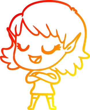 Bir insan tarafından çizilmiş mutlu bir elf kızı çizimi.