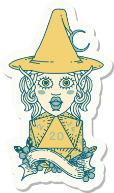 Bir insan tarafından çizilmiş doğal yirmi zarlı elf büyücü karakterinin çıkartması.