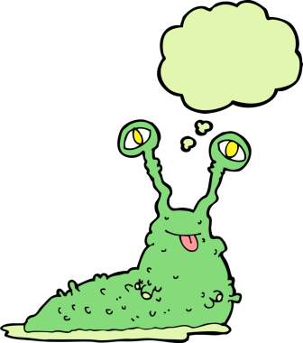 Düşünce baloncuğu insan tarafından çizilmiş iğrenç bir çizgi film sümüklüböceği.