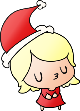 Bir insan tarafından çizilmiş Kawai kızının el çizimi gradyan çizgi filmi.