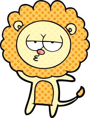 Bir insan tarafından çizilmiş canı sıkkın bir aslan.