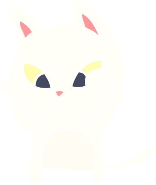 Bir insan tarafından çizilmiş düz renkli çizgi film kedisi.