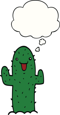 Bir insan tarafından çizilmiş düşünce baloncuklu çizgi film kaktüsü.