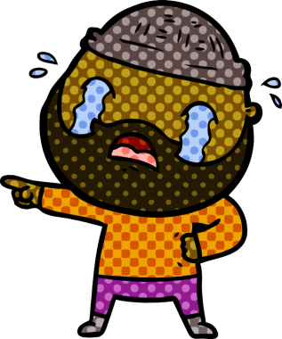 Çizgi film sakallı adam bir insan tarafından çizilmiş ağlıyor.