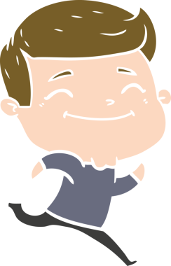 Bir insan tarafından çizilmiş mutlu düz renkli karikatür adam.