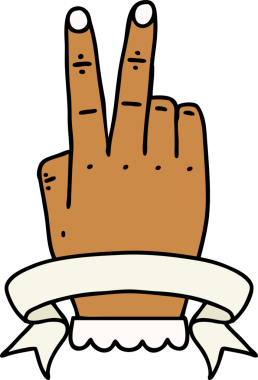 Retro Dövme Tarzı Zafer ve el hareketi Bir insan tarafından çizilmiş bayrak