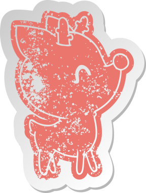 Bir insan tarafından çizilmiş kawai sevimli geyiğinin sıkıntılı eski çizgi film çıkartması.