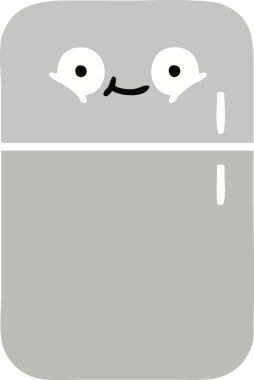 Bir insan tarafından çizilmiş bir buzdolabının düz renkli retro karikatürü