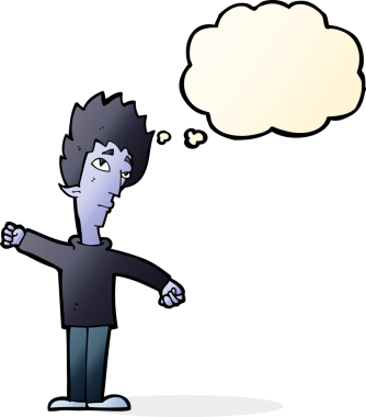 Bir insan tarafından çizilmiş düşünce balonlu vampir adam.