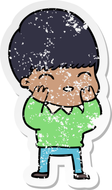 Bir insan tarafından çizilmiş mutlu çizgi film çocuğunun sıkıntılı çıkartması.