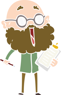 Düz renkli karikatür, neşeli, sakallı bir insan tarafından çizilmiş.
