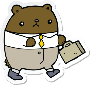 Bir insan tarafından çizilmiş iş kıyafetleri içindeki çizgi film ayısının çıkartması.