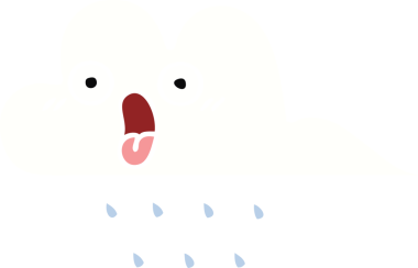 Bir insan tarafından çizilmiş bir yağmur bulutunun düz renkli retro karikatürü