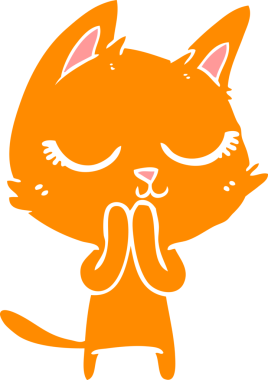 Bir insan tarafından çizilmiş düz renkli çizgi film kedisi