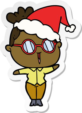 Bir insan tarafından çizilmiş Noel Baba şapkası takan bir kadının el yazısı.