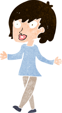 Bir insan tarafından çizilmiş açık kollu çizgi film kadını.