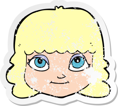 Bir insan tarafından çizilmiş mutlu kadın yüzü karikatürünün gerilimli retro yapıştırması