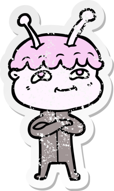 Bir insan tarafından çizilmiş dost canlısı bir uzay adamının sıkıntılı çıkartması.