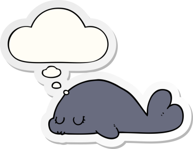 Düşünce baloncuklu şirin karikatür mührü insan tarafından çizilmiş bir çıkartma gibi.