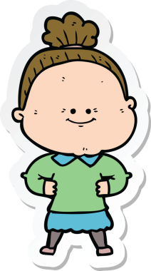 Bir insan tarafından çizilmiş mutlu yaşlı bir kadının çıkartması.