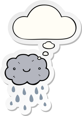 Düşünce baloncuklu şirin çizgi film bulutu insan tarafından çizilmiş bir çıkartma gibi.