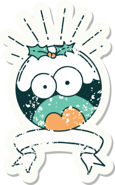 Dövme stili eski bir çıkartma bir insan tarafından çizilmiş yılbaşı pudingini şok etti.