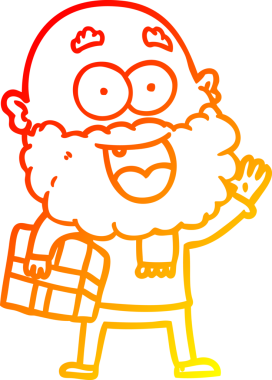 Sıcak bir çizgi film çizimi. Sakallı ve kolunun altında bir insan tarafından çizilmiş çılgın mutlu bir adam.