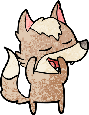 Bir insan tarafından çizilmiş gülen bir kurt.