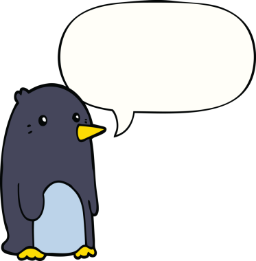 Bir insan tarafından çizilmiş konuşma balonu olan penguen çizgi filmi.