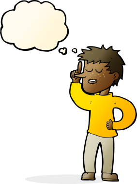 Bir insan tarafından çizilmiş düşünce baloncuğu fikri olan çizgi film adamı.