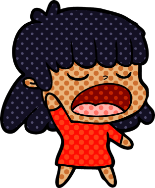 Çizgi filmdeki kadın bir insan tarafından yüksek sesle çizilmiş.