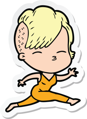 Bir insan tarafından çizilmiş bir çizgi film kızına ait etiket.